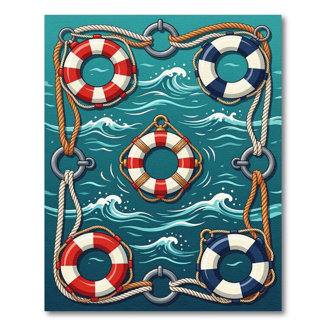 Nautical Lifeboat Rings Ocean Waves Rug