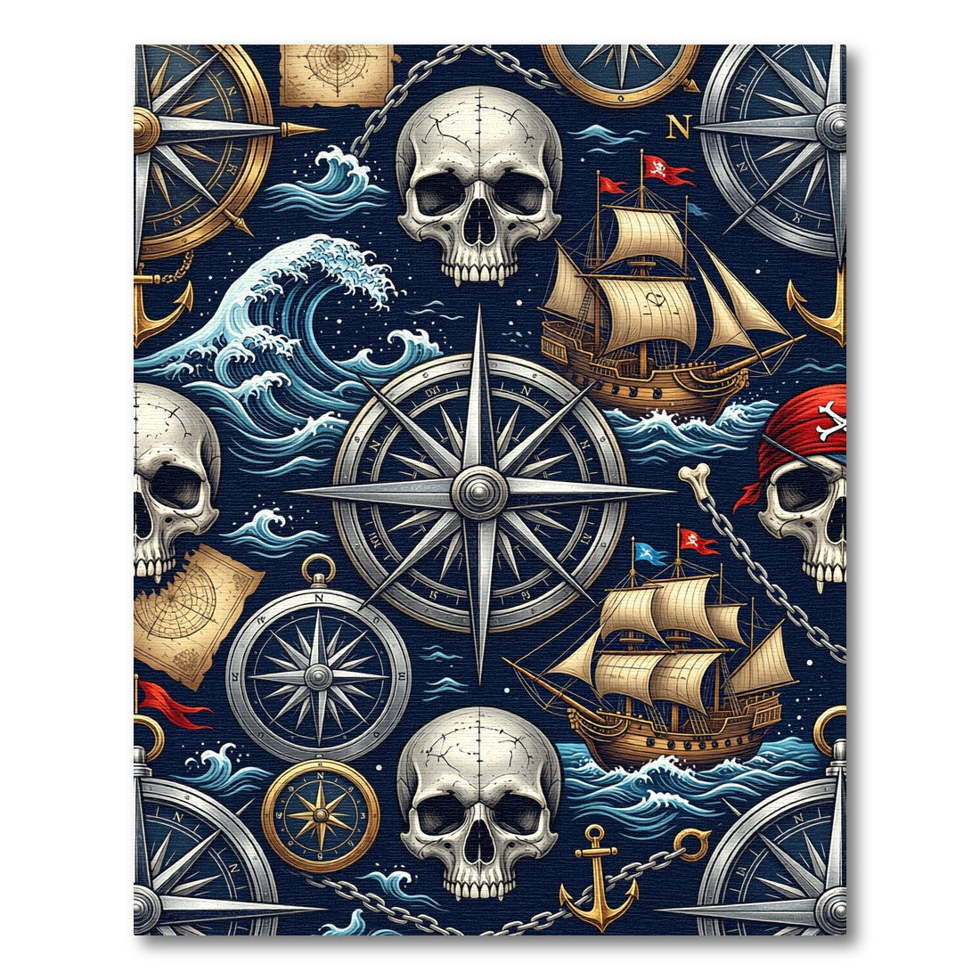 Vintage Nautical Skull And Compass Mariner Rug