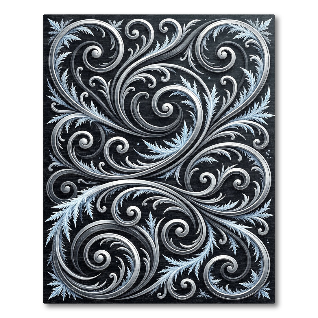 Elegant Silver Swirls on Charcoal Rug