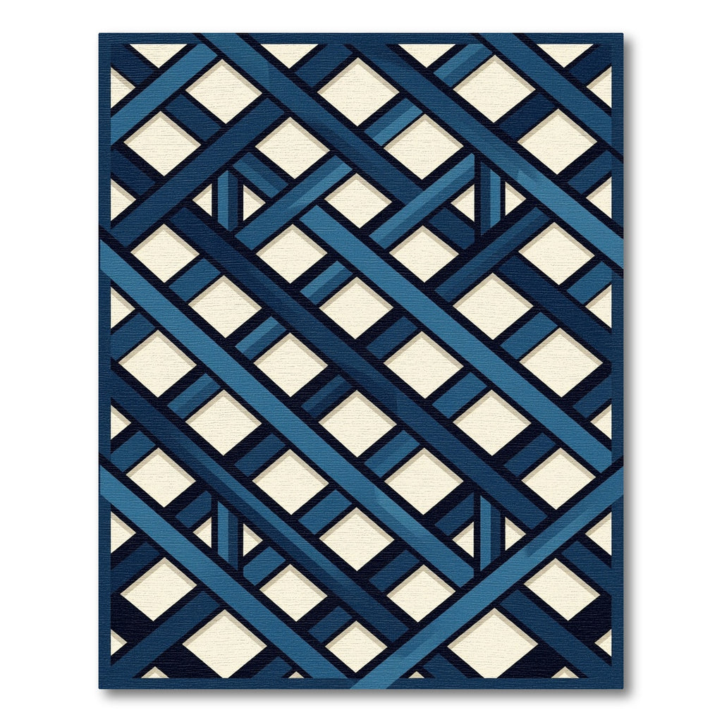 Deep Blue Lattice Overlapping Diamonds Rug