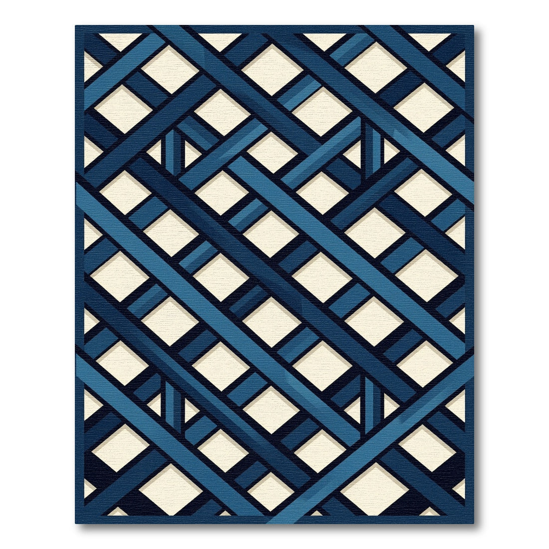 Deep Blue Lattice Overlapping Diamonds Rug