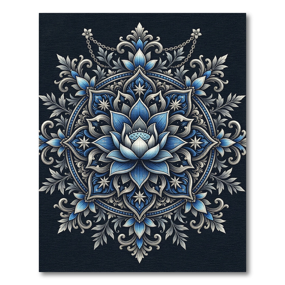 Elegant Navy Blue Lotus Mandala Rug
