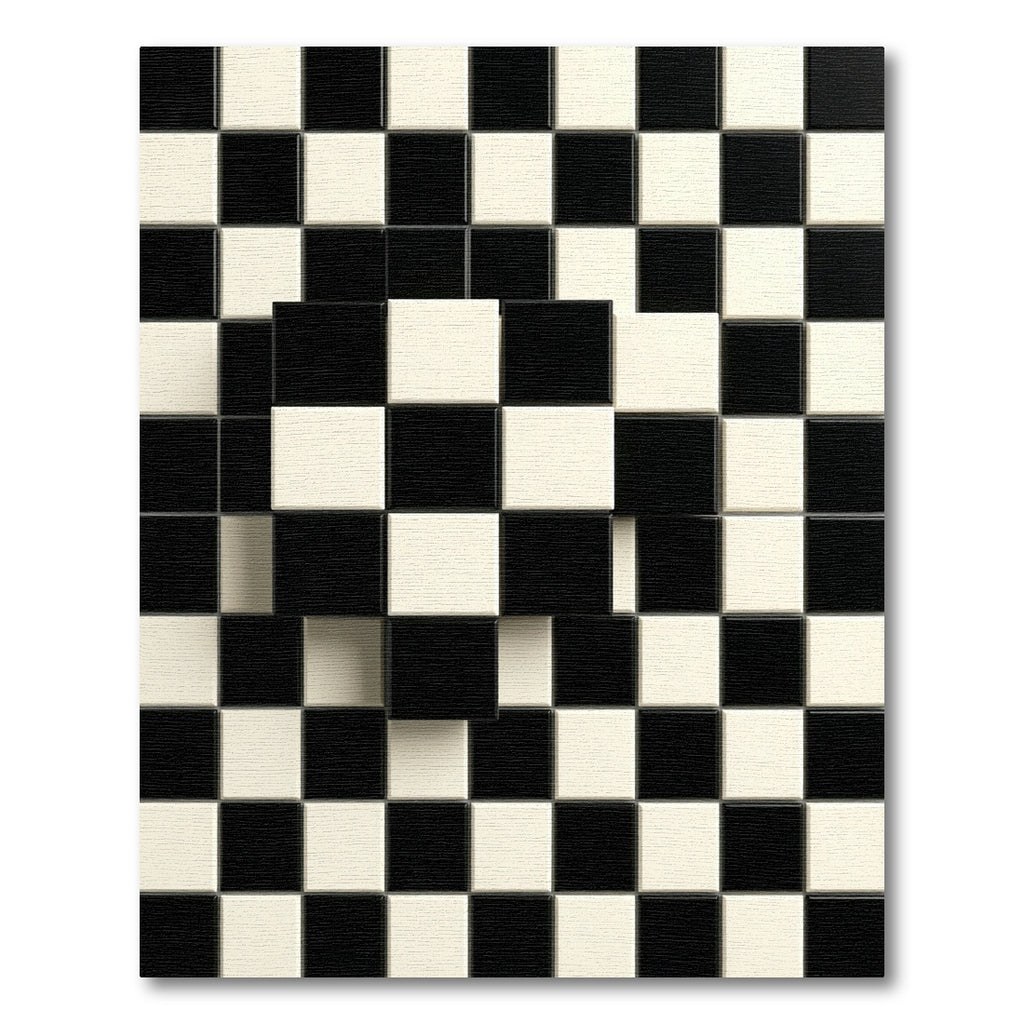 Monochrome Geometric Floating Checkered Grid Rug