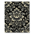 Elegant Black Floral Scroll Damask Rug