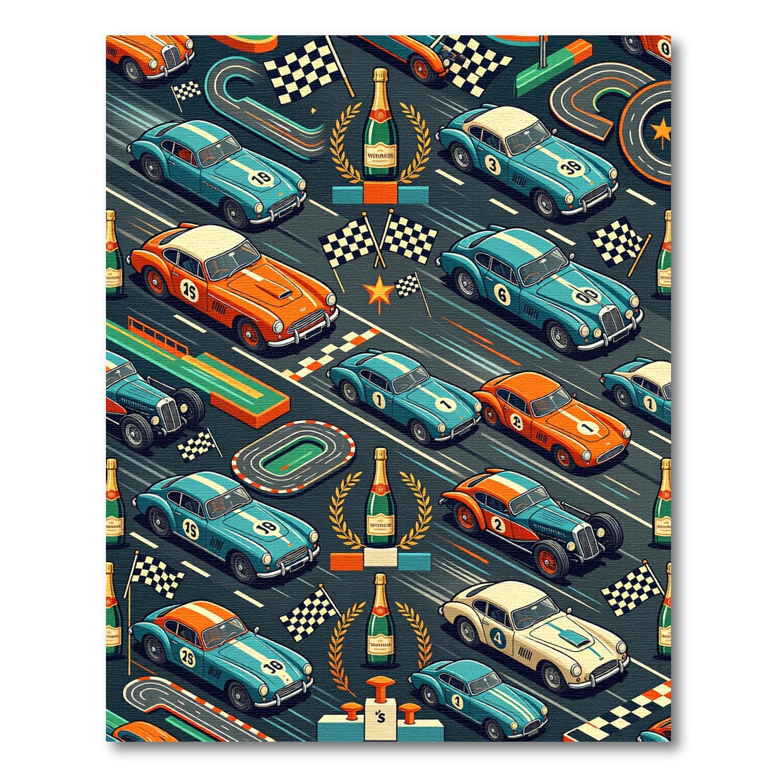 Vintage Racing Car Victory Celebration Repeat Rug