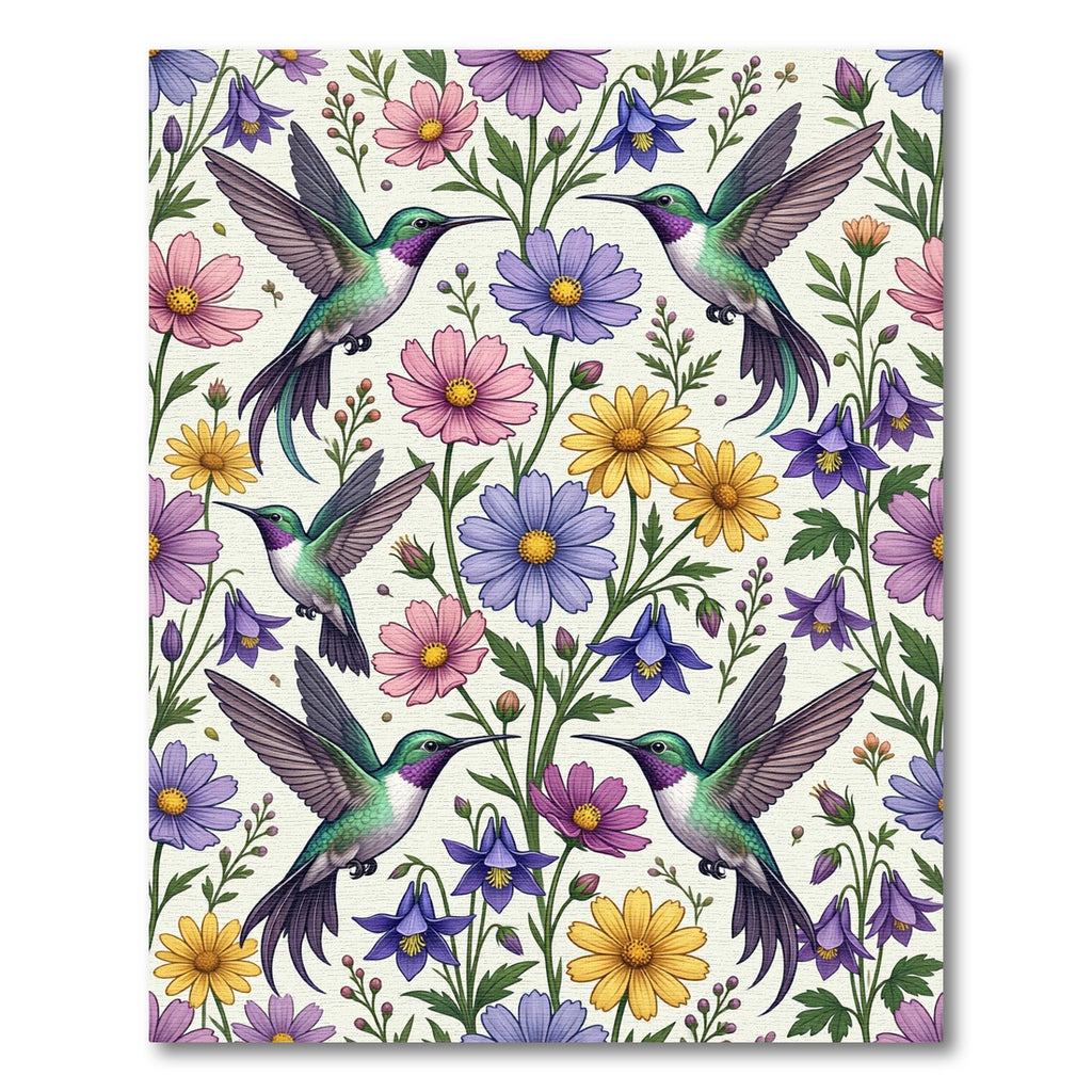 Vibrant Hummingbird and Floral Botanical Meadow Rug