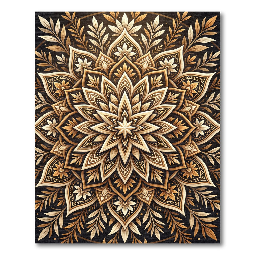 Golden Floral Mandala Medallion Rug