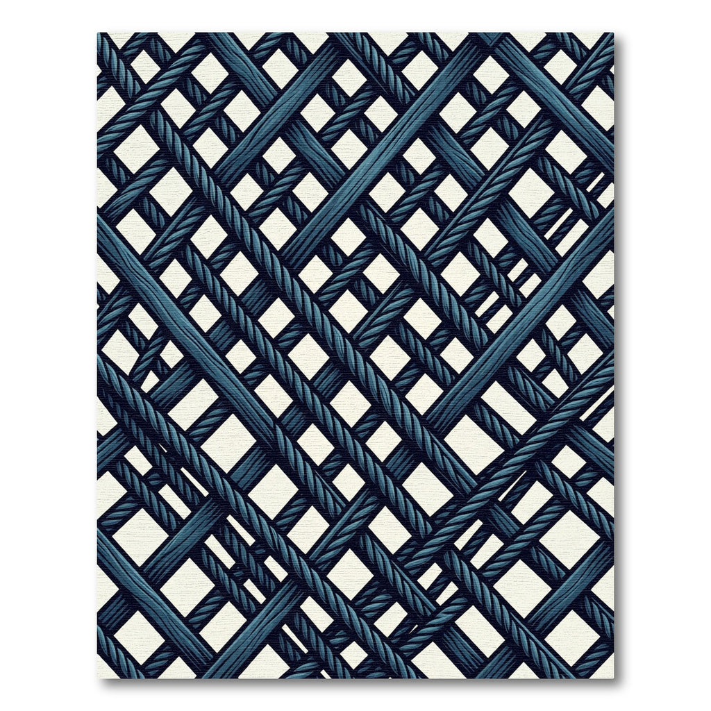 Deep Blue Intersecting Nautical Rope Lattice Rug