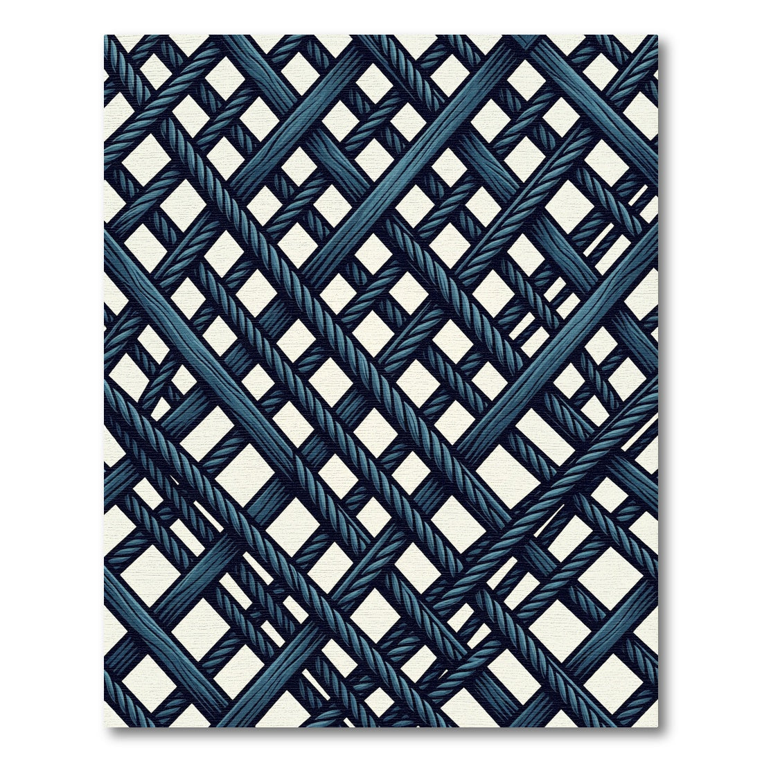 Deep Blue Intersecting Nautical Rope Lattice Rug