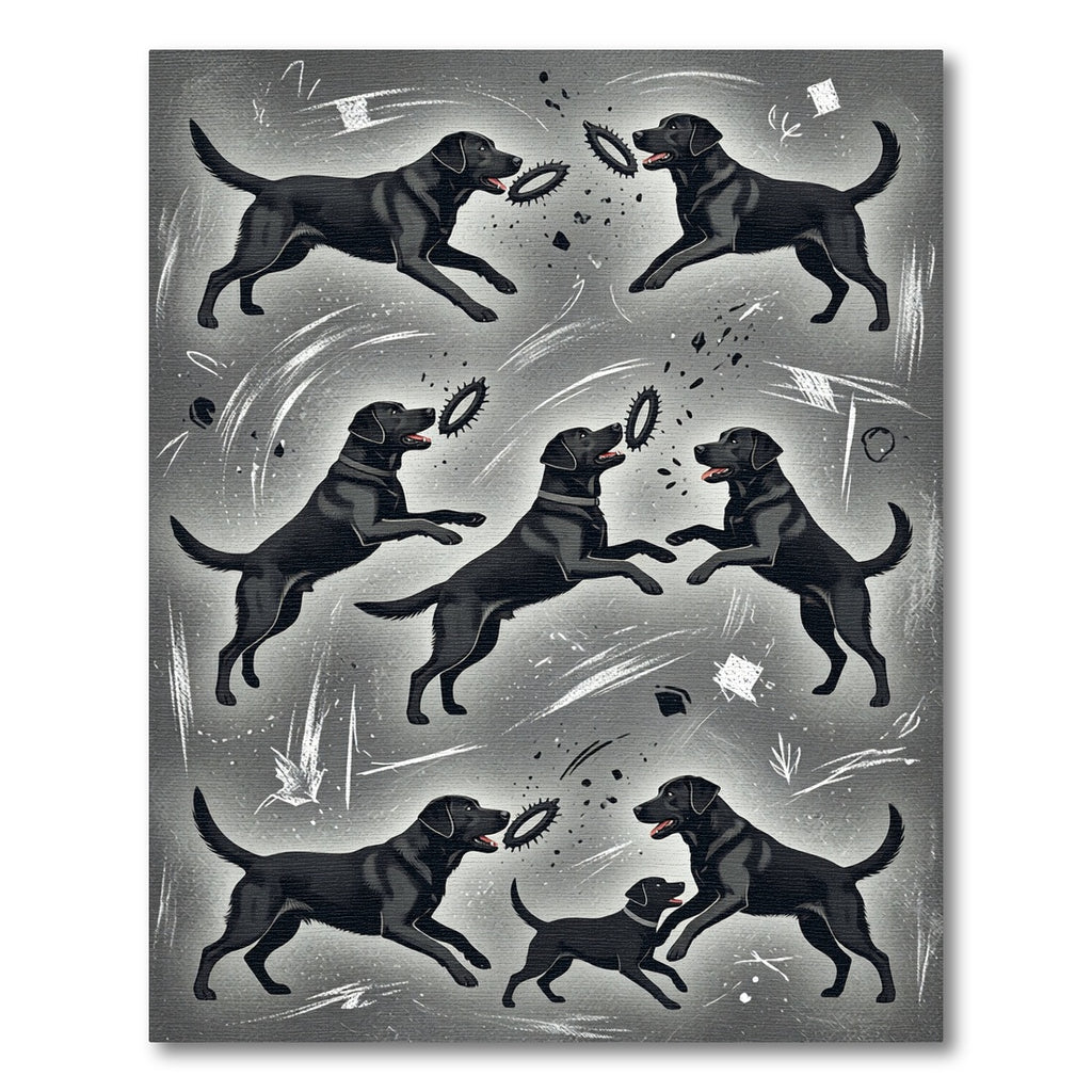 Playful Black Labrador Charcoal Sketch Rug