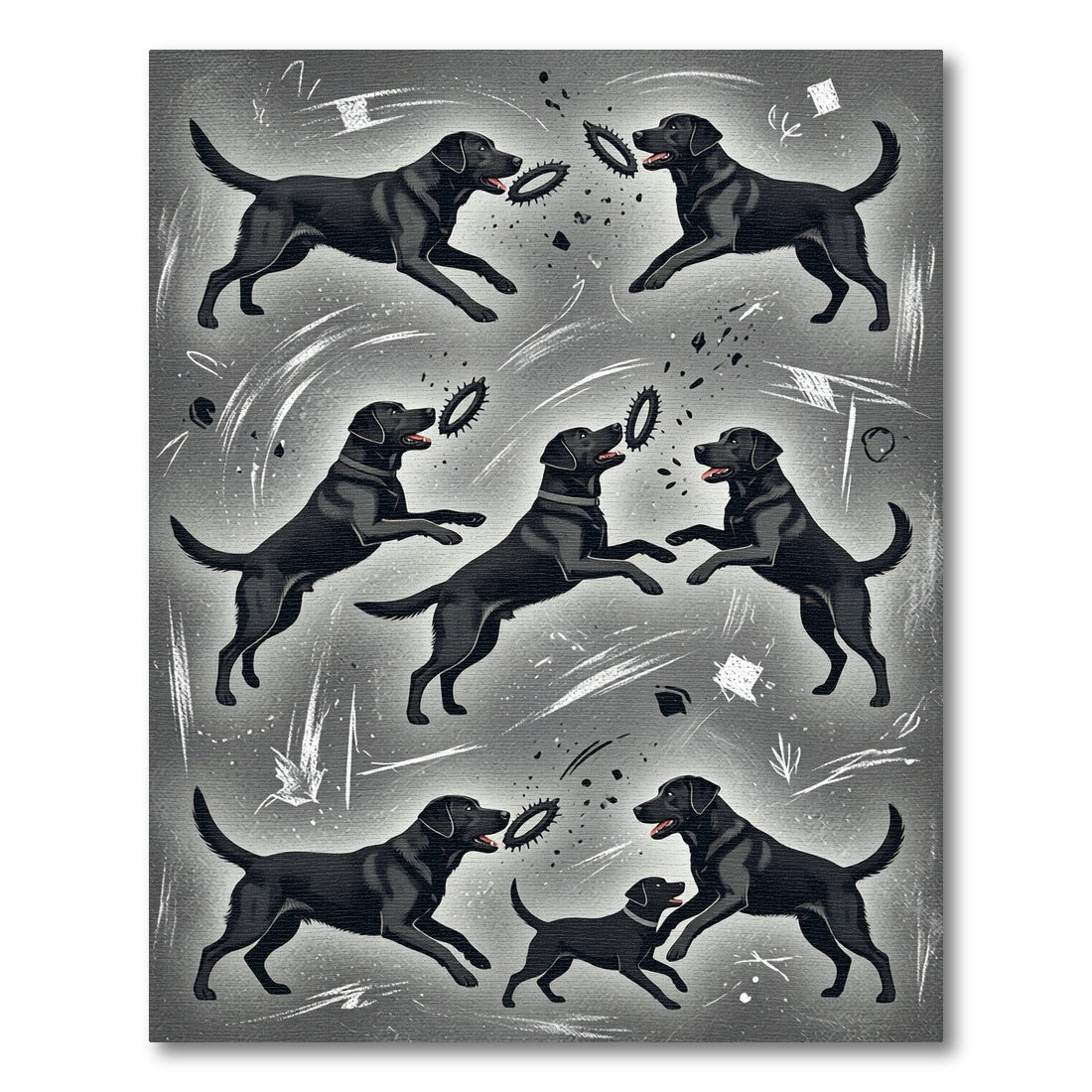 Playful Black Labrador Charcoal Sketch Rug