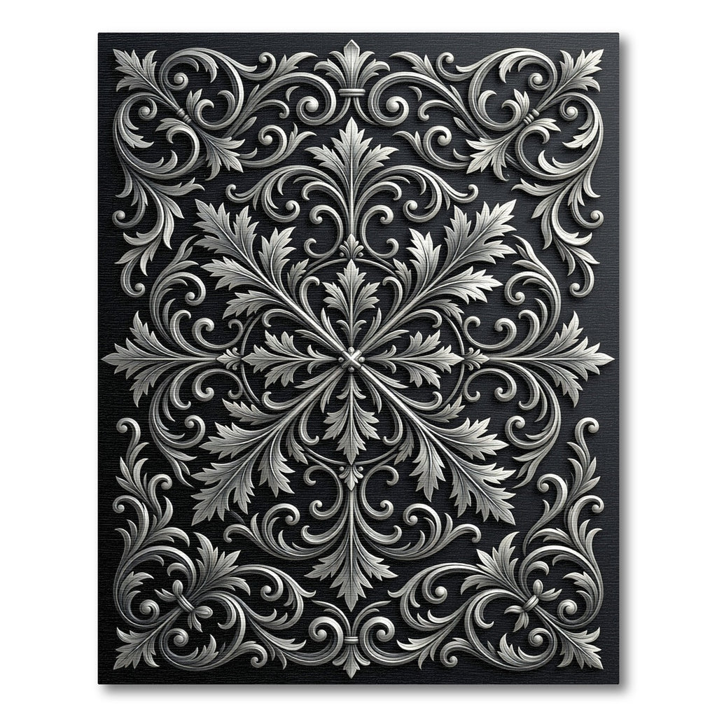 Elegant Silver Baroqe Floral Swirls Rug