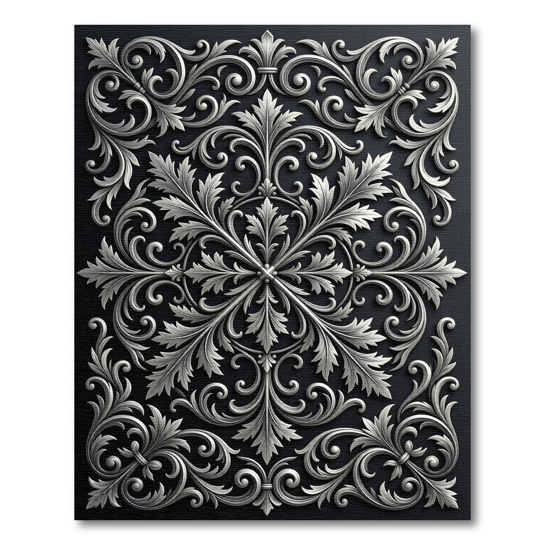 Elegant Silver Baroqe Floral Swirls Rug