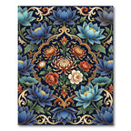 Deep Blue Floral Lotus Garden Rug