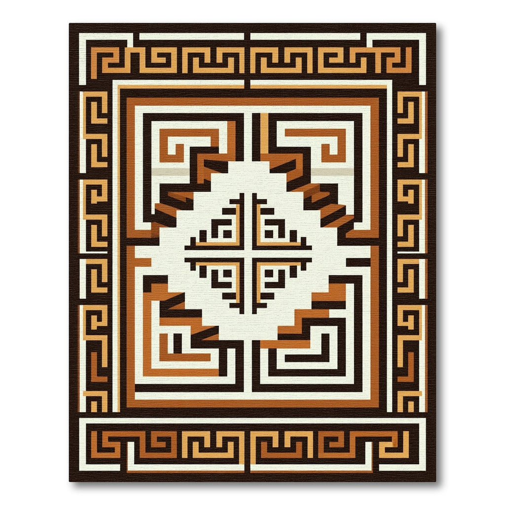 Rustic Geometric Maze Border Rug