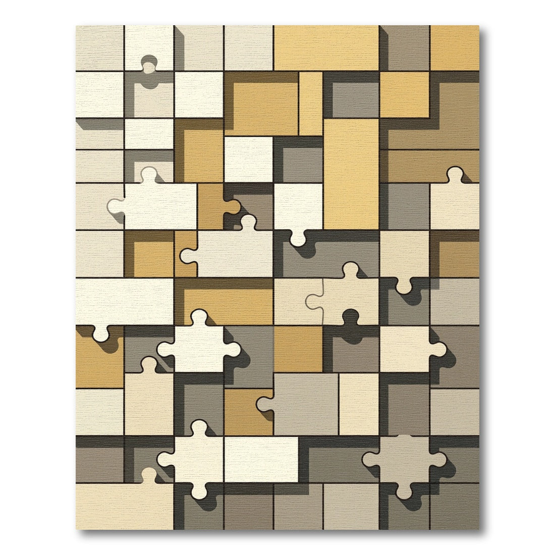 Abstract Puzzle Pieces Neutral Tones Rug