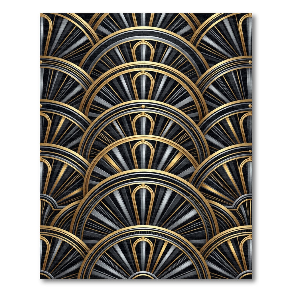 Art Deco Golden Black Sunburst Rug