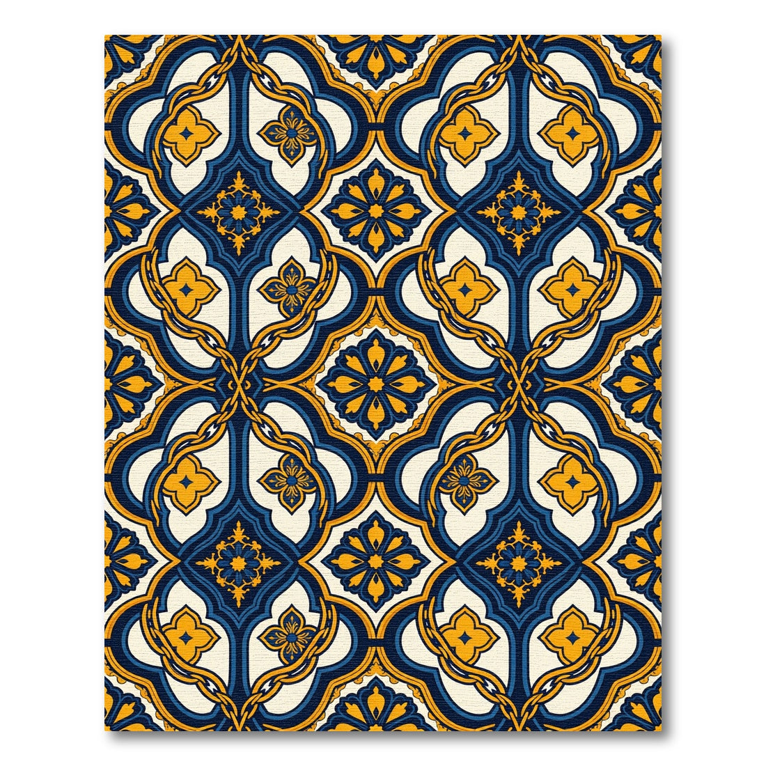 Blue and Gold Ornate Scroll Medallion Rug