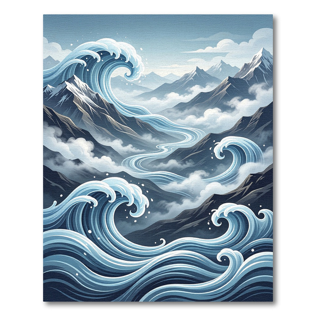Azure Ocean Mountain Wave Art Rug