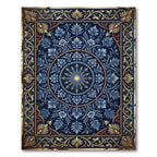 Intricate Blue Floral Gold Medallion Rug