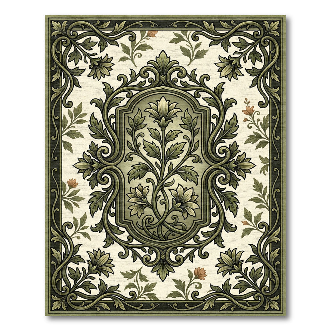 Elegant Sage Botanical Scroll Floral Rug