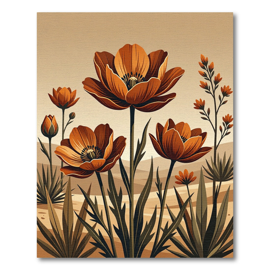 Golden Sunset Floral Botanical Art Rug