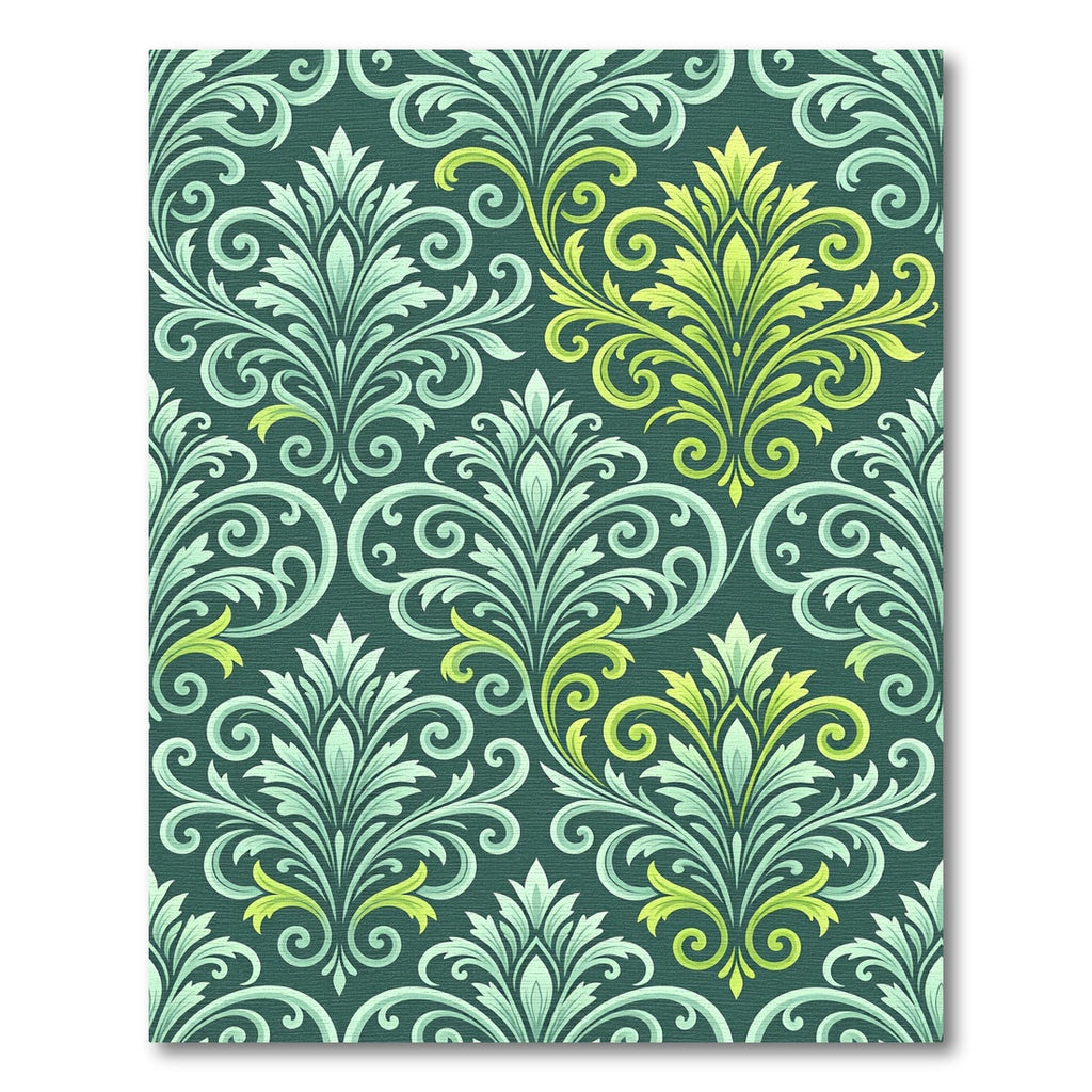 Teal Green Yellow Floral Scroll Rug