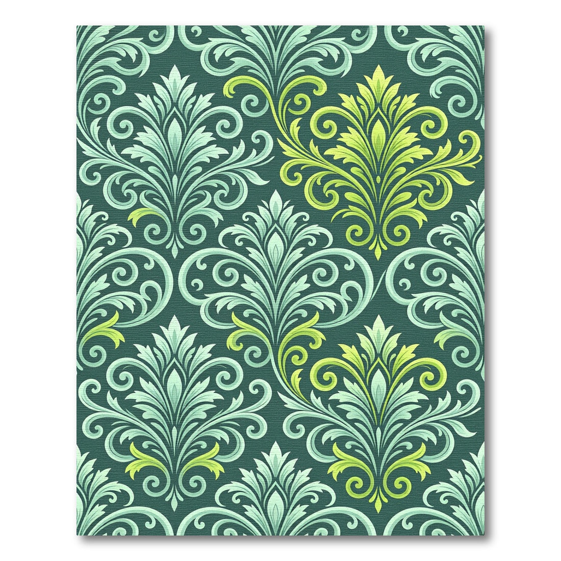 Teal Green Yellow Floral Scroll Rug