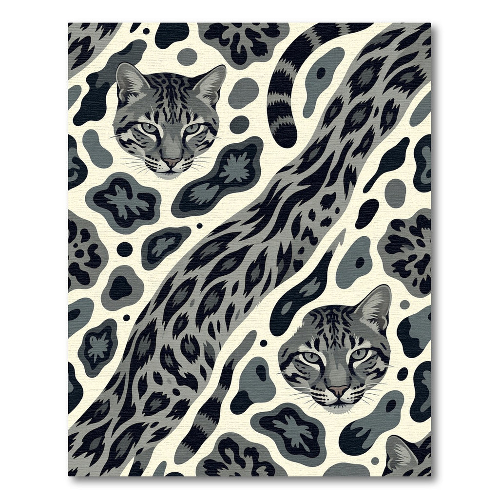 Monochromatic Gray Wild Cat Animal Print Rug