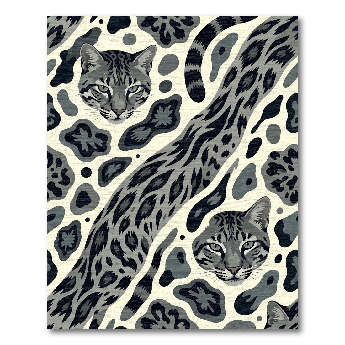 Monochromatic Gray Wild Cat Animal Print Rug