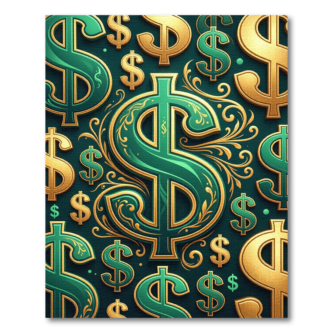 Luxurious Emerald Gold Currency Emblem Rug