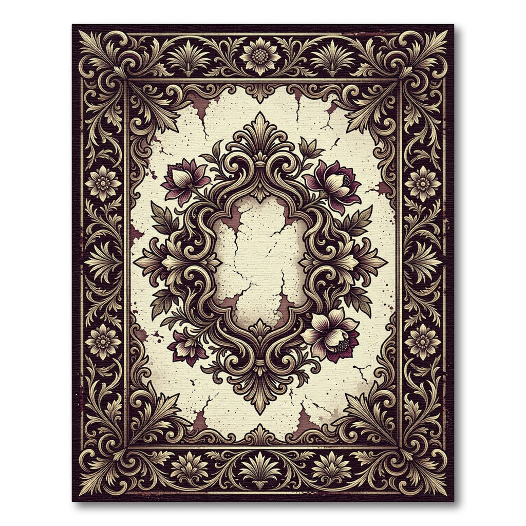 Ornate Gold Floral Medallion Rug