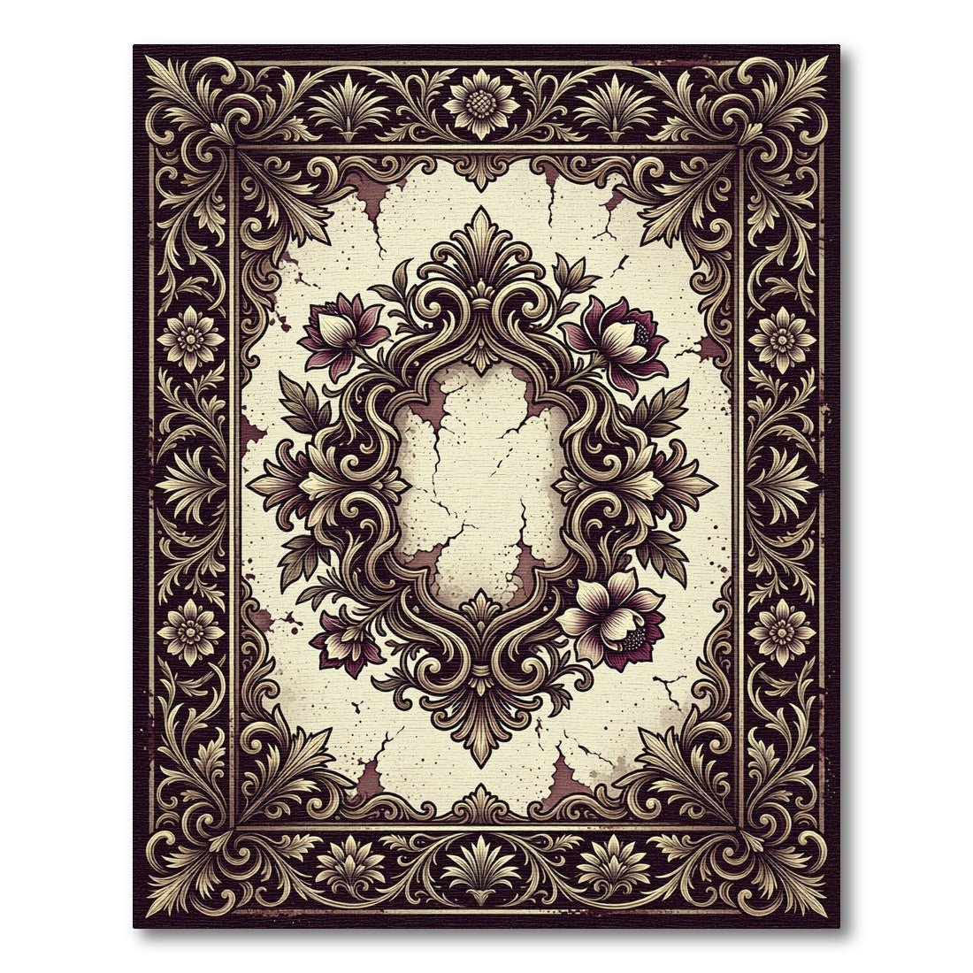 Ornate Gold Floral Medallion Rug