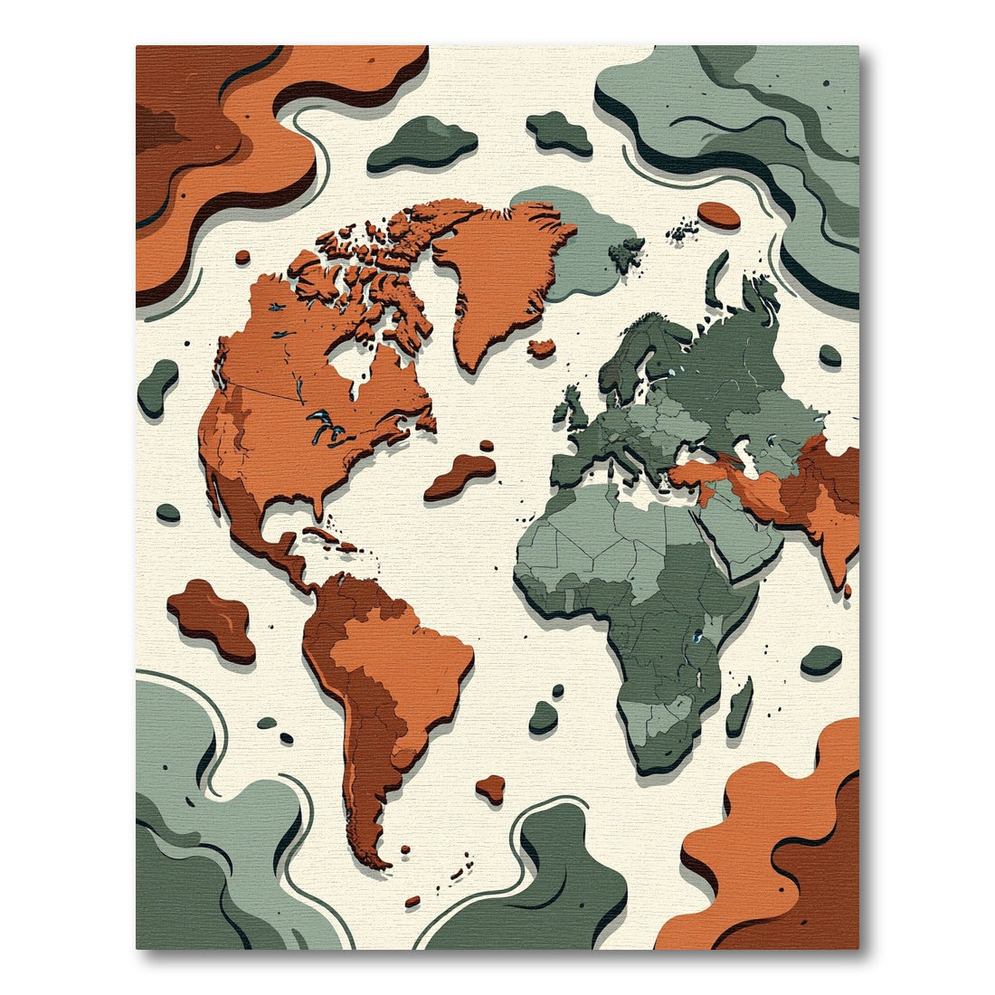 Abstract Earth Toned World Map Art Rug