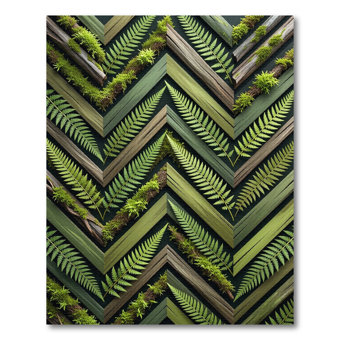 Green Fern Wood Chevron Arrangement Rug