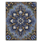 Ornate Vintage Blue Golden Floral Medallion Rug