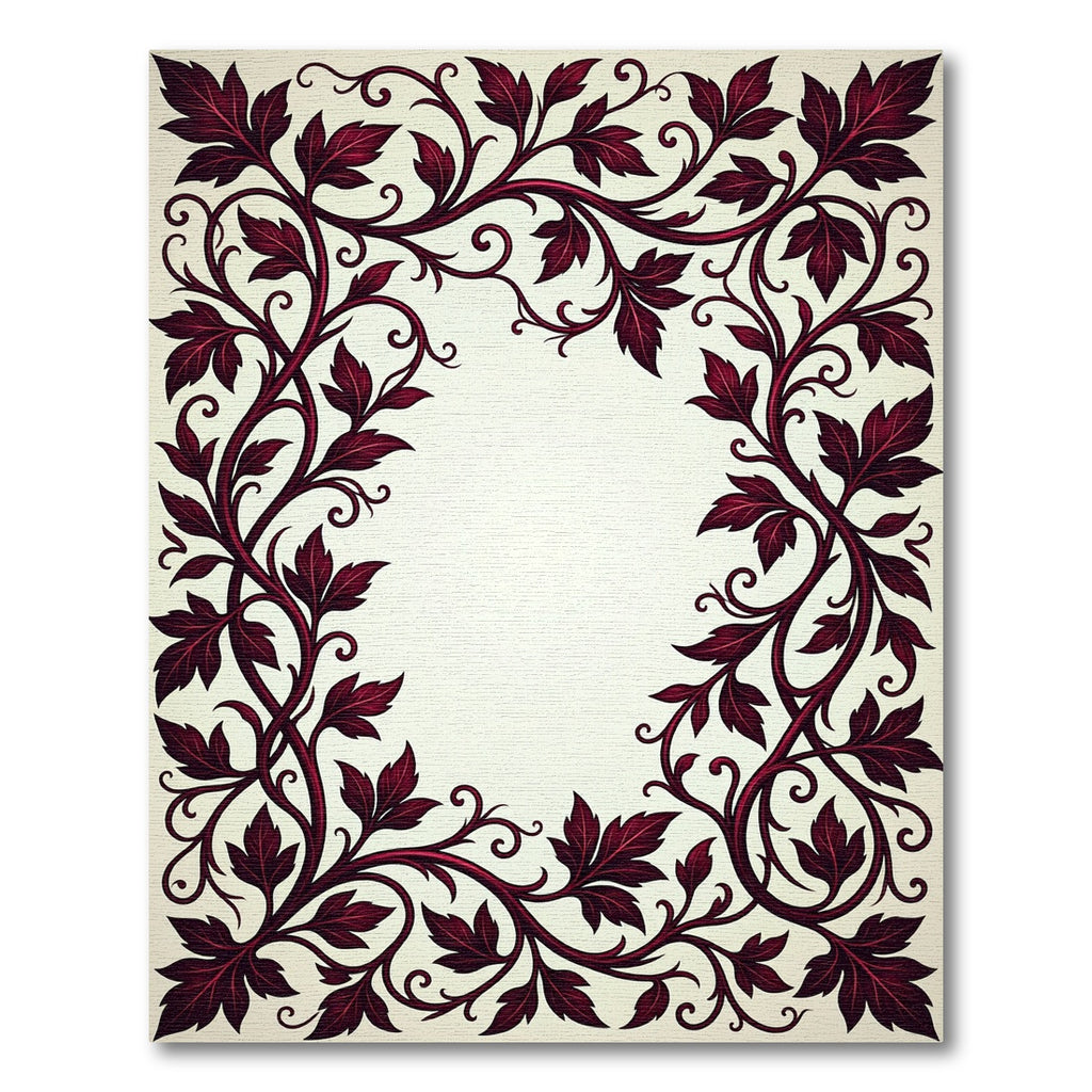 Deep Burgundy Acanthus Scroll Border Rug