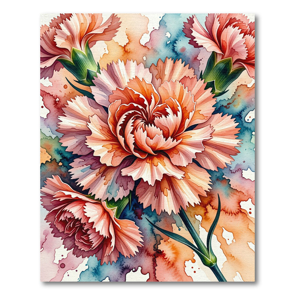 Coral Pink Carnation Watercolor Bloom Rug