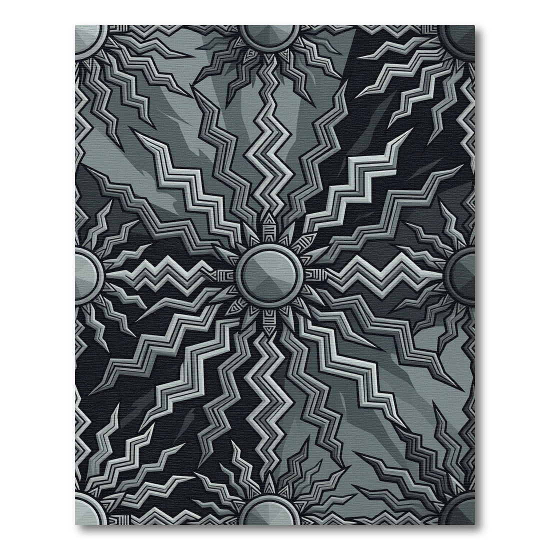 Monochromatic Sunburst Geometric Arrangement Rug