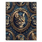 Ornate Vintage Cat Portrait Blue Tapestry Rug