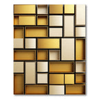 Geometric Gold and Cream Block Composition Rug