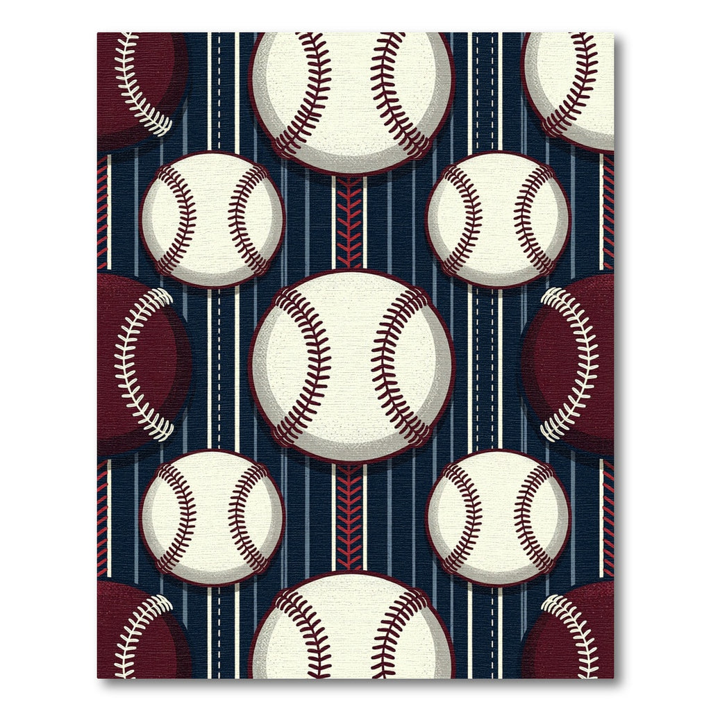 Classic Baseball Striped Navy Dark Red Rug