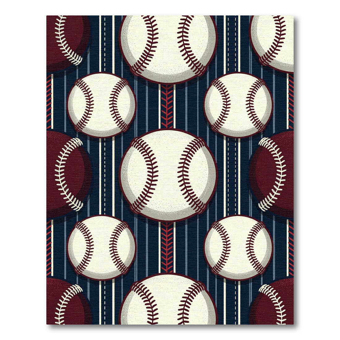 Classic Baseball Striped Navy Dark Red Rug