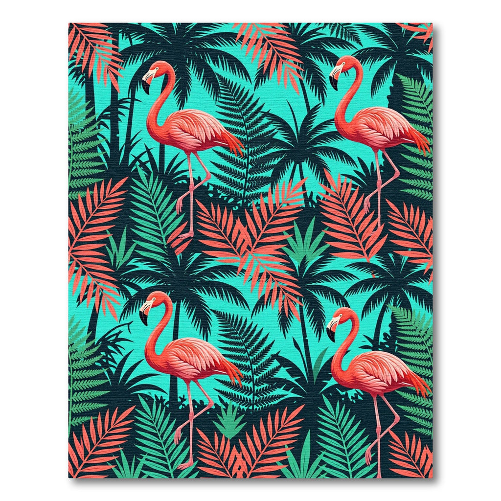 Vibrant Flamingo Tropical Teal Foliage Rug