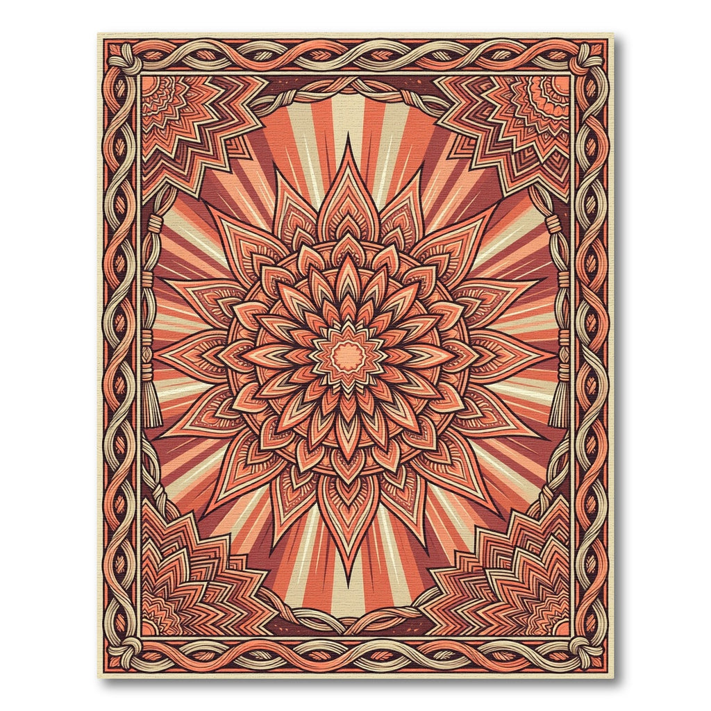 Radiant Terracotta Floral Mandala Medallion Rug