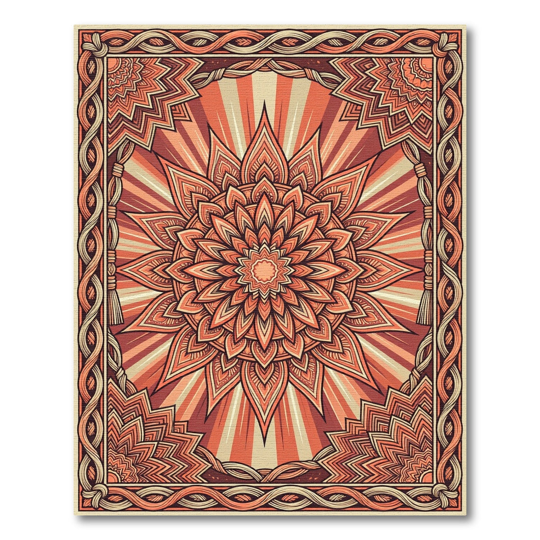 Radiant Terracotta Floral Mandala Medallion Rug