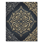 Elegant Gold Damask Charcoal Medallion Rug
