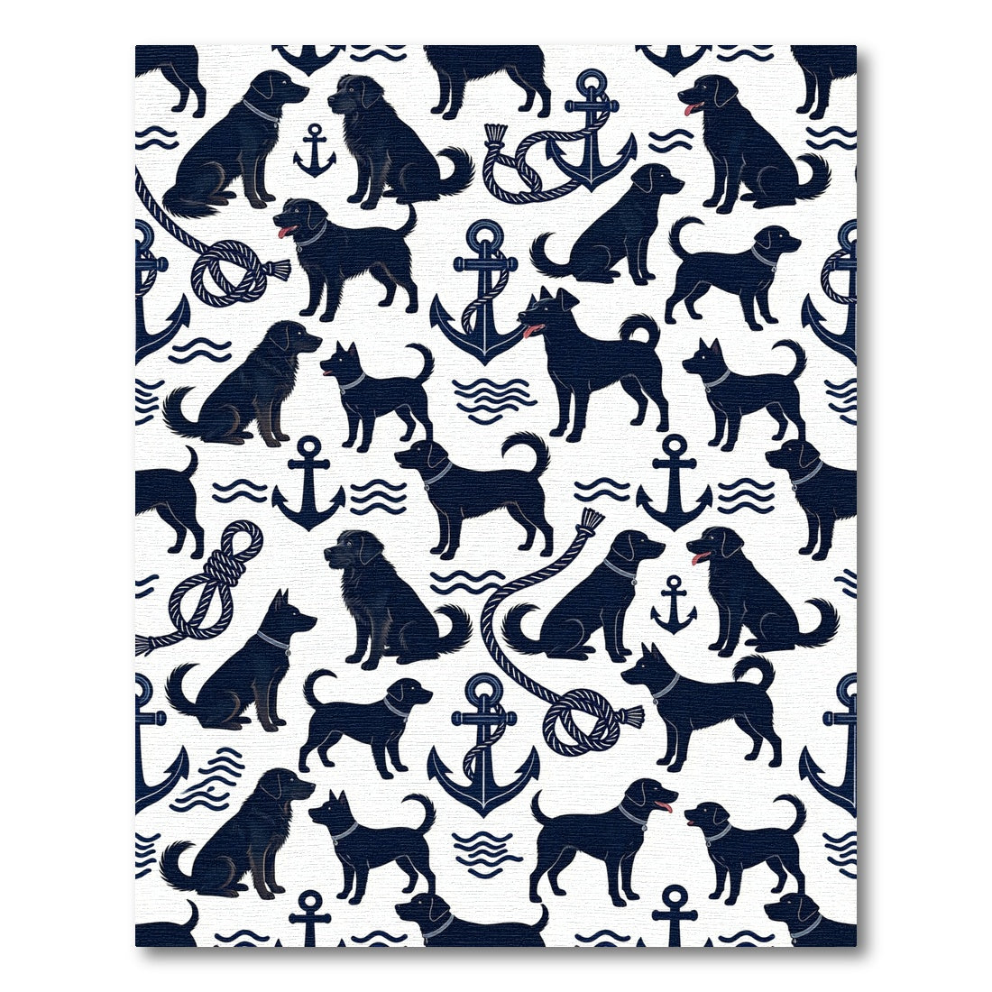 Nautical Navy Dog Anchor Rope Rug