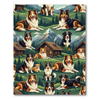 Scenic Highland Collie Dog Mountain Landscape Rug