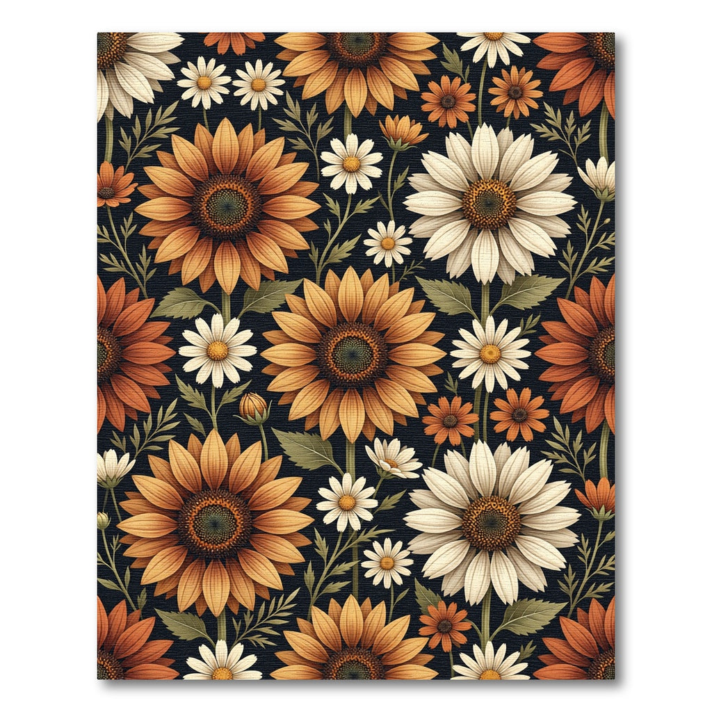 Golden Sunflower and Daisy Floral Field Rug